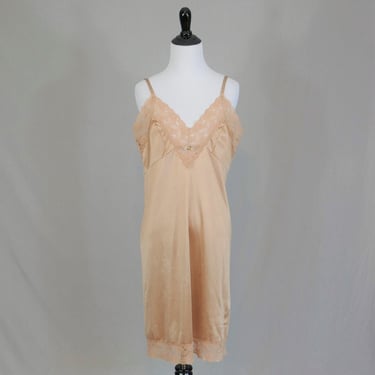 60s 70s Beige Slip - Full Nylon Dress Slip - Vintage 1960s 1970s - Size 38 