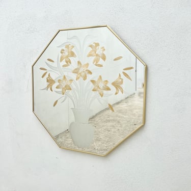 Etched Floral Hexagon 80s Mirror