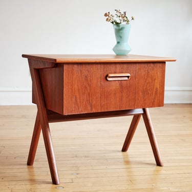 Mid Century Danish Modern Teak Craft Sewing Table 