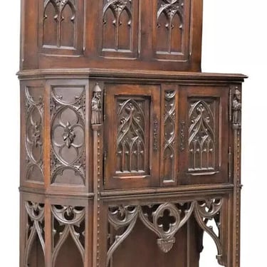 Antique Credence, Cupboard, French Gothic Revival, Carved Oak, 19th C.. 1800s!!