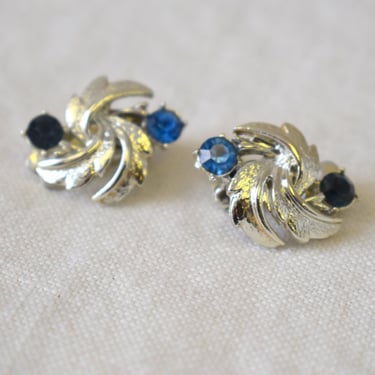 1950s Coro Blue Rhinestone Clip Earrings 