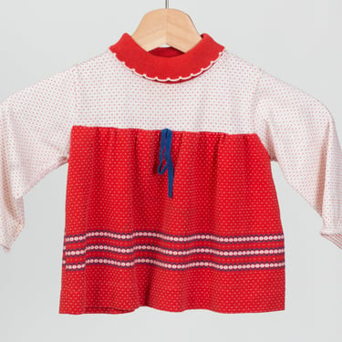 70s Red Polka Dot Toddler Dress - 2T | Vintage Girl's Baby Clothing 