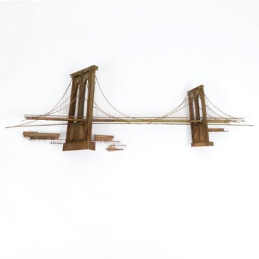 1970s Curtis Jere Brooklyn Bridge Metal Wall Sculpture