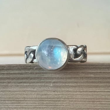 Chain Silver Band - Moonstone - Size 6.25