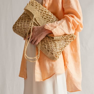 Raffia Net Bag in Natural, Crochet Raffia Tote, Summer Tote Bag, Straw Mesh Bag, Handcrafted Tote, Net Shoulder Bag 