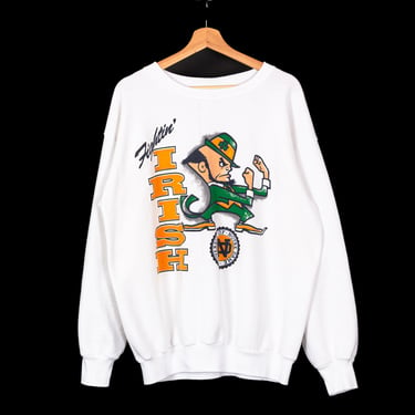 80s 90s University Of Notre Dame Fighting Irish Sweatshirt - Men's Large, Women's XL | Vintage Unisex Collegiate Crew Neck Pullover 