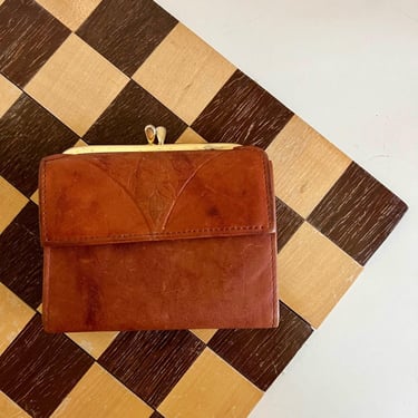 Vintage Rolfs 90s Warm Brown Distressed Genuine Leather Small Wallet 