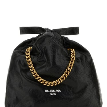 Balenciaga Woman Black Leather Small Crush Shopping Bag