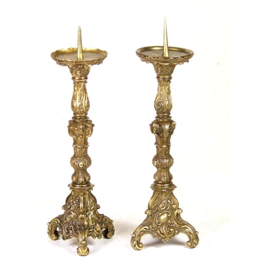 Two Baroque Gilded Brass Candlestick 