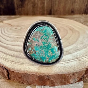 SCOTT SKEETS Chunky Sterling Silver Ring | Large Statement Jewelry | Royston Turquoise | Navajo, Native American Southwestern | Size 10 