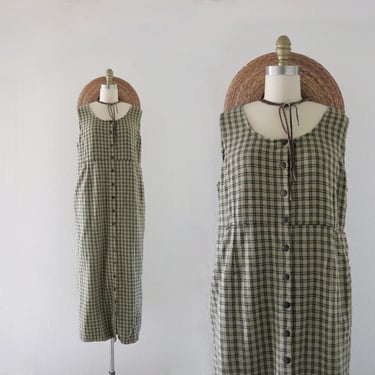 ochre check maxi dress - l 