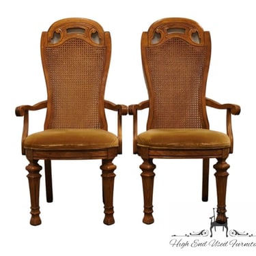 Set of 2 BERNHARDT FURNITURE Italian Neoclassical Tuscan Style Cane Back Dining Arm Chairs 636-524 