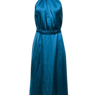 UNDRESS - Dusty Blue Satin Halter Midi Dress Sz L
