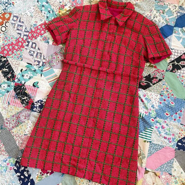 1960s watermelon colored wool mini dress, fully lined 