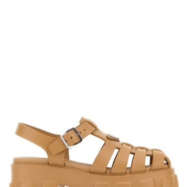 Prada Women Camel Rubber Sandals