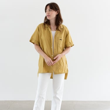 Vintage Mustard Yellow Jaguar Button up Short Sleeve Shirt | Unisex Loop Collar Cotton Work Tunic | XL | 