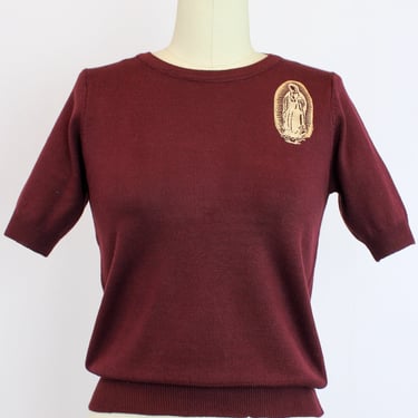 Embroidered Guadalupe Burgundy Sweater Knit Top 
