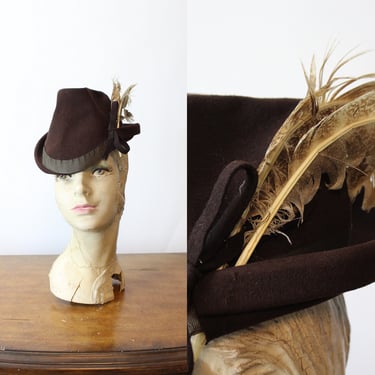 1940s FEATHER angled SHARP tilt hat | new fall 