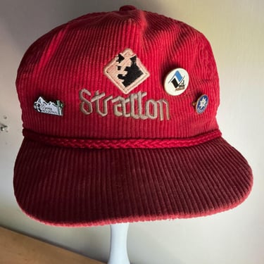 Vintage Stratton Mountain Vermont Corduroy Rope Hat Strapback Ski Wolf rar 