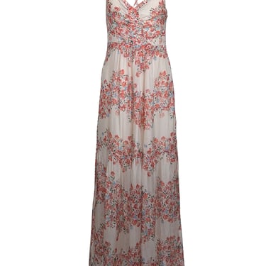 Intermix - Cream w/ Red Floral Print Silk Maxi Dress Sz 4