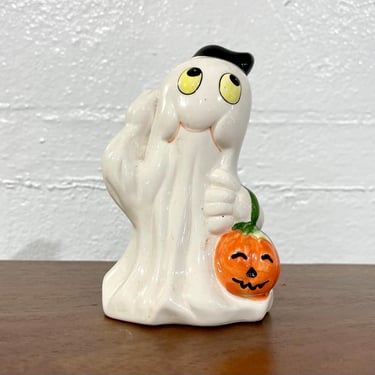 Vintage 1980s Halloween Ceramic Ghost + Jack O' Lantern Figurine 