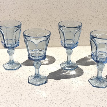Set of 4 Blue Stemware, Colonial Sapphire Goblet, Fostoria Virgina Light Blue, Vintage Stemware, Pedestal Glasses, Vintage Glassware 