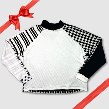 in-stock holiday - SIZE: 2XL - black + white 'color block' sweatshirt