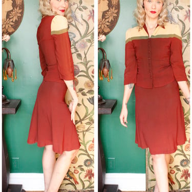 Early 1940s Rayon Crepe Color-block Suit 