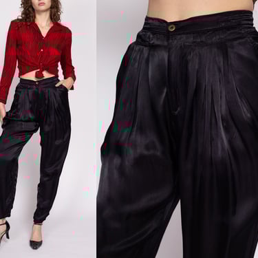 Med-Lrg 80s Black Silk Balloon Pants | Vintage High Waisted