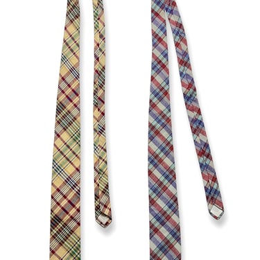 Lot of 2 ~ Vintage MADRAS PLAID Cotton Neckties ~ Preppy ~ Ivy Style ~ Trad ~ Tie / Ties 