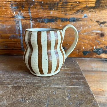 Mug - White and Brown Striped 