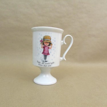 Fran Mar Moppets Coffee Tea  Pedestal  Mug "Smile- the World looks Better that way!" Inspirational 1972 