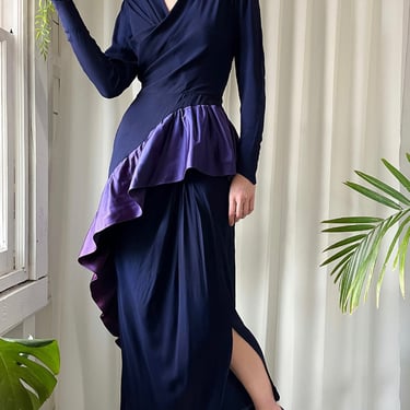 40s Navy Ruffle Gown