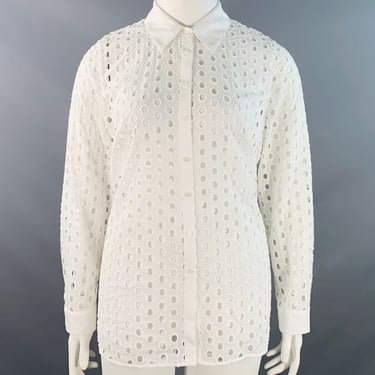 L'AGENCE Size L White Cotton Eyelet Button Up Shirt