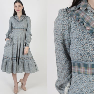 Gunne Sax Calico Dress, Jessica McClintock Midi, Vintage 70s Prairie, Tag Size 7 