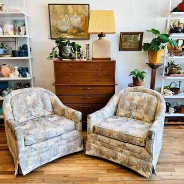 Floral Tapestry Barrel Chairs