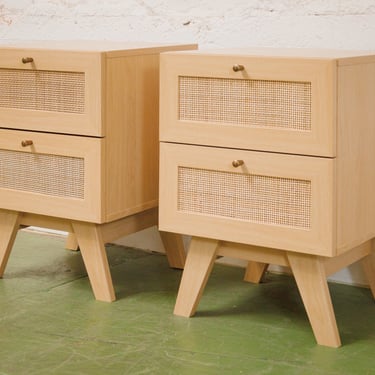 Blonde and Rattan Nightstands