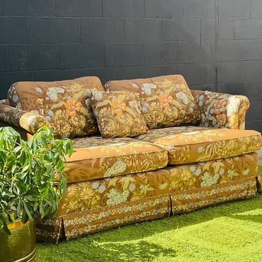 MCM 1960s Brown Floral Loveseat