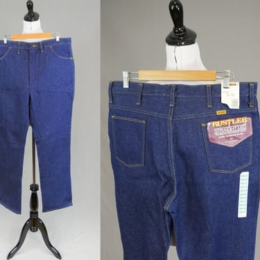 80s Men's Jeans - 36" waist - Deadstock Unworn with Tags - Dark Blue Denim Pants - Rustler from Wrangler - 36x33 - 33" length 