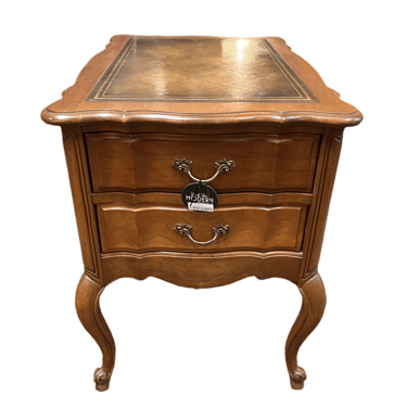 Vintage Wood Side Table with Leather Top