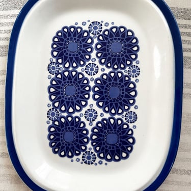 Vintage PLATTER Egersund Norway Korulen Ceramic Mid Century 1960's Dish Blue White Rectangle Serving Plate MCM 