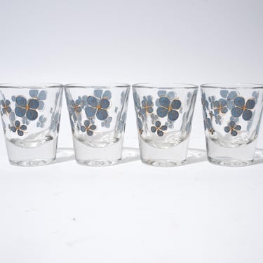 Vintage Flowered Shot Glasses, Federal Glass, Clover, SOLD IN PAIRS 
