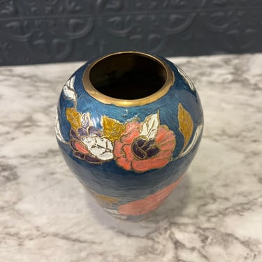 Blue and Peach Brass Cloisonne Vase