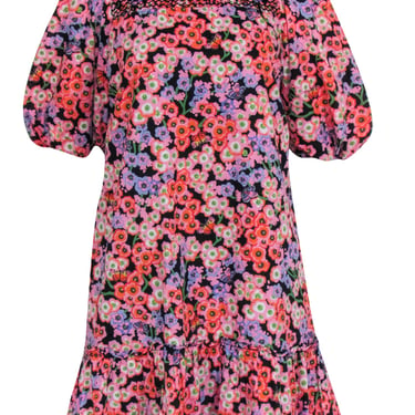Banjanan - Pink, Orange, & Black Floral Print Puff Sleeve Dress Sz S