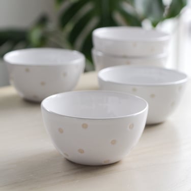Ceramic Confetti Bowl - Small Handmade Wheel Thrown Pottery - Ice Cream/Soup/Rice/Dessert - White Minimalist Modern Polka Dot - Food Styling 