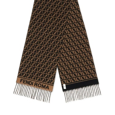 Fendi Women Brown Scarf In Wool And Cashmere Blend