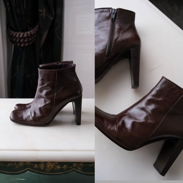 Vintage 90s KENNETH COLE Chestnut Leather Ankle Zip Booties | Made in Italy | Size 38 | 100% Genuine Leather | 1990s Y2K Designer Boots 