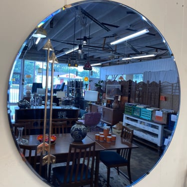 Art Deco Blue Round Mirror with Chrome Arrows