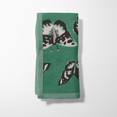 Sweet Butterflies Napkin in Green in Lightweight Linen