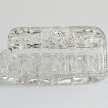 Vintage Glass Cut Butter Dish with Lid 